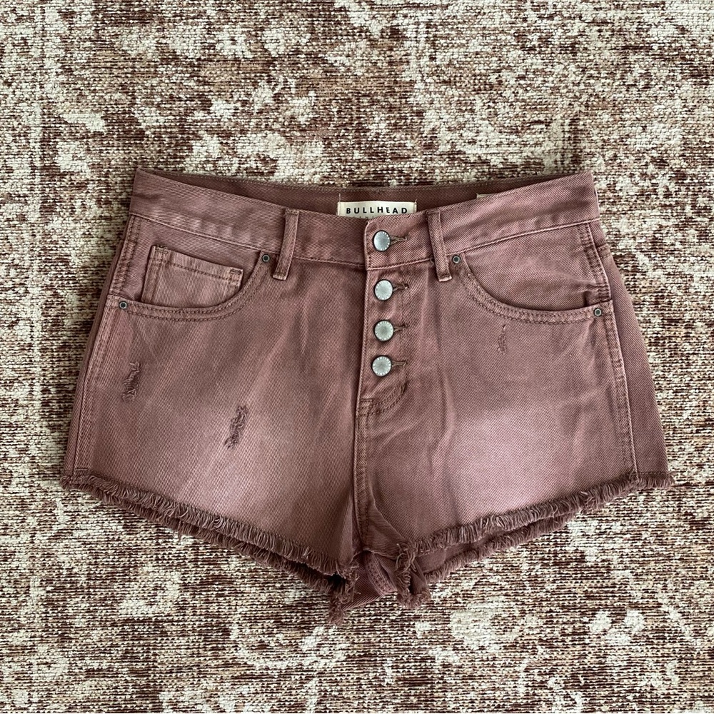 Bullhead Dark Pink Denim Distressed High Rise Short Shorts Size 27